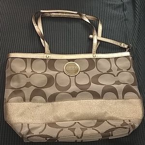 Coach signature tote with gold stripe